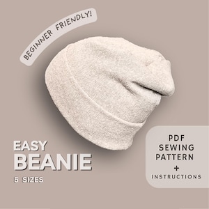 Patrón de costura de gorro en PDF para niños y adultos. Descarga el tutorial de gorro unisex en PDF, fácil de imprimir. Idea de regalo de costura para principiantes.