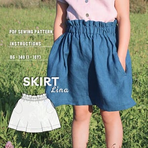 Cartamodello per gonna da bambina con tasche: abbigliamento base facile per bambine, ideale per principianti (download PDF in formato A4/Letter/A1/File per proiettore)