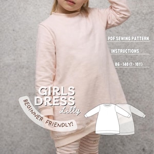 Sweatshirt Kleid Schnittmuster für Mädchen, Kleinkind Einfach Langarm Tunika für den Alltag DIY für Anfänger, Download druckbare PDF für Kinder