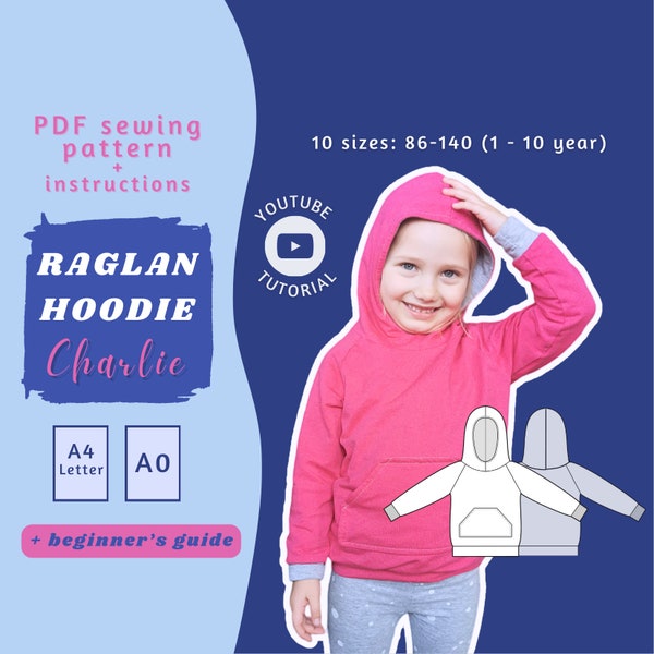 Hoodie Sewing Pattern for Kids, Download Easy Pullover PDF for Children, Toddler Lounge Wear Everyday Casual Clothes for Beginners