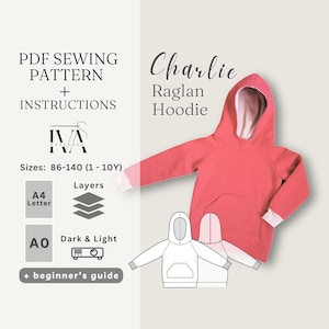 Hoodie Sewing Pattern for Kids, Download Easy Raglan Sweatshirt PDF for Children, Toddler Unisex Everyday Casual Clothes for Beginners