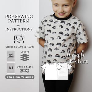 Basic T-Shirt PDF Sewing Pattern for Girl or Boy, Download Easy Printable PDF Tutorial, Toddler Unisex Short Sleeve Top, Sew for Beginners
