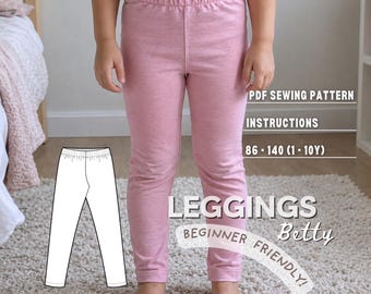Patrón de costura de leggings para niños, descarga un PDF imprimible fácil de pantalones para niños, tutorial de costura de ropa diaria para niños pequeños para principiantes.