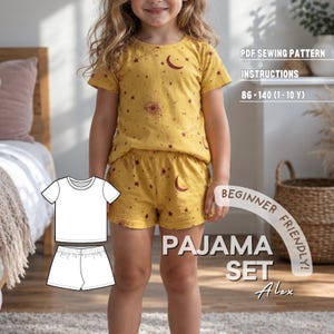 Pajama Set PDF Sewing Pattern for Girl or Boy, Download Easy Printable PDF Tutorial, Toddler Unisex Basic Short Lounge Set Beginner Friendly