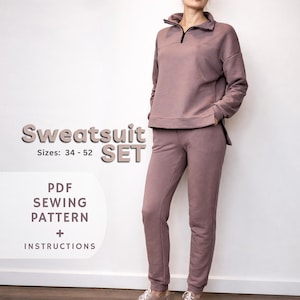 Women Sweatsuit Set Sewing Pattern, Lounge Wear Pullover and Jogger Pants Pattern Instant Download PDF