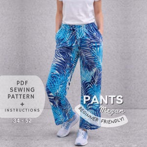 Patrón de costura para pantalones anchos de lino para mujer: PDF básico, fácil y práctico (tallas 34-52)