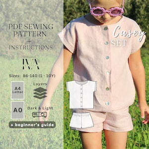 Summer Set PDF Sewing Pattern for Girl or Boy, Download Easy Printable PDF Tutorial, Toddler Unisex Basic Short Linen Set Beginner Friendly