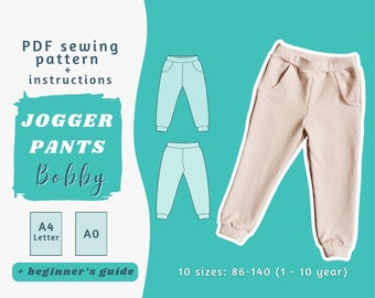 Pants with Pockets Sewing Pattern for Kids, Download Easy Printable Joggers PDF for Boys and Girls, Beginner Friendly Jogger Toddlers Pants