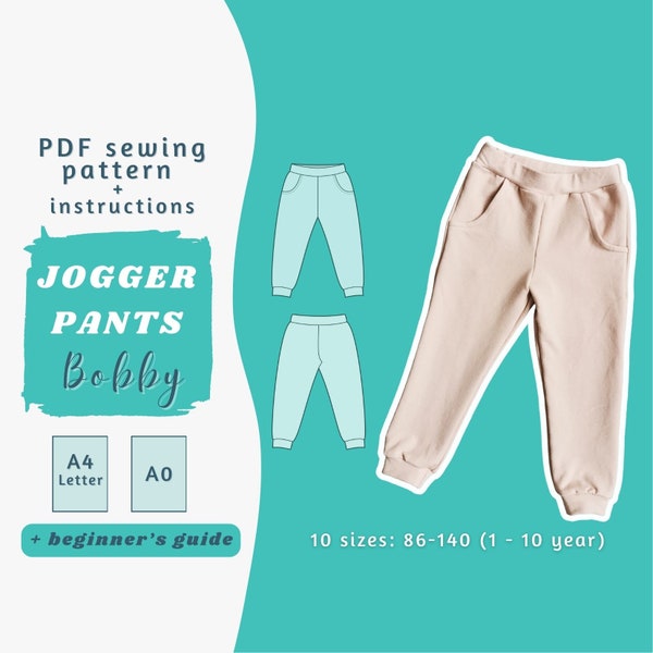 Pants with Pockets Sewing Pattern for Kids, Download Easy Printable Joggers PDF for Boys and Girls, Beginner Friendly Jogger Toddlers Pants