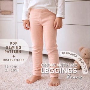キッズレギンスの縫製パターン：成長に合わせて選べるパンツ、簡単リブ編みガールズレギンス（PDFダウンロード A4/レター/A0/プロジェクターファイル）
