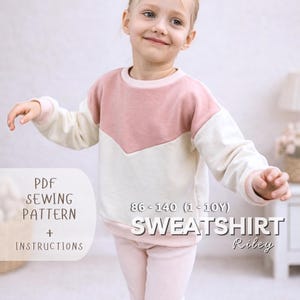 Patrón de costura para sudadera con bloques de color para niños pequeños: Apto para principiantes (Descarga en PDF, archivo de proyección incluido)