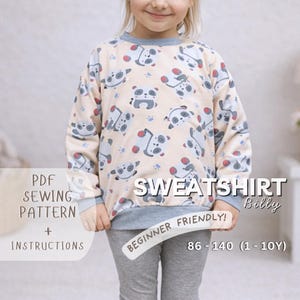 Modello di cucito per felpa per bambini: pullover facile con spalle scese (modello PDF, 1-10 anni)