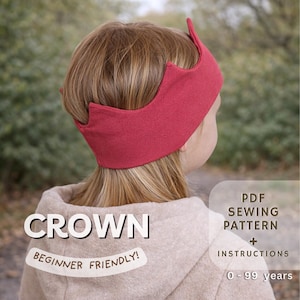 Patrón de costura en PDF para diadema de corona para niños y adultos. Descarga el tutorial en PDF fácil de imprimir para gorro unisex. Idea de regalo de costura para principiantes.