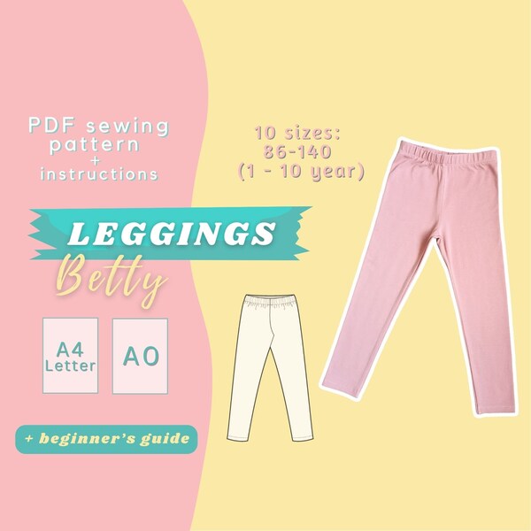 Patron de couture de leggings pour enfants, téléchargement PDF facile de pantalons imprimables pour enfants, tutoriel de couture de vêtements de tous les jours pour tout-petits pour débutants