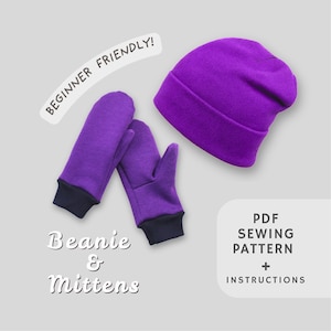 Naaipatroon voor een muts en wanten set (PDF), downloadbare, eenvoudige en printbare PDF-handleiding voor zowel mannen als vrouwen, een leuk knutselcadeau voor beginners in de winter.