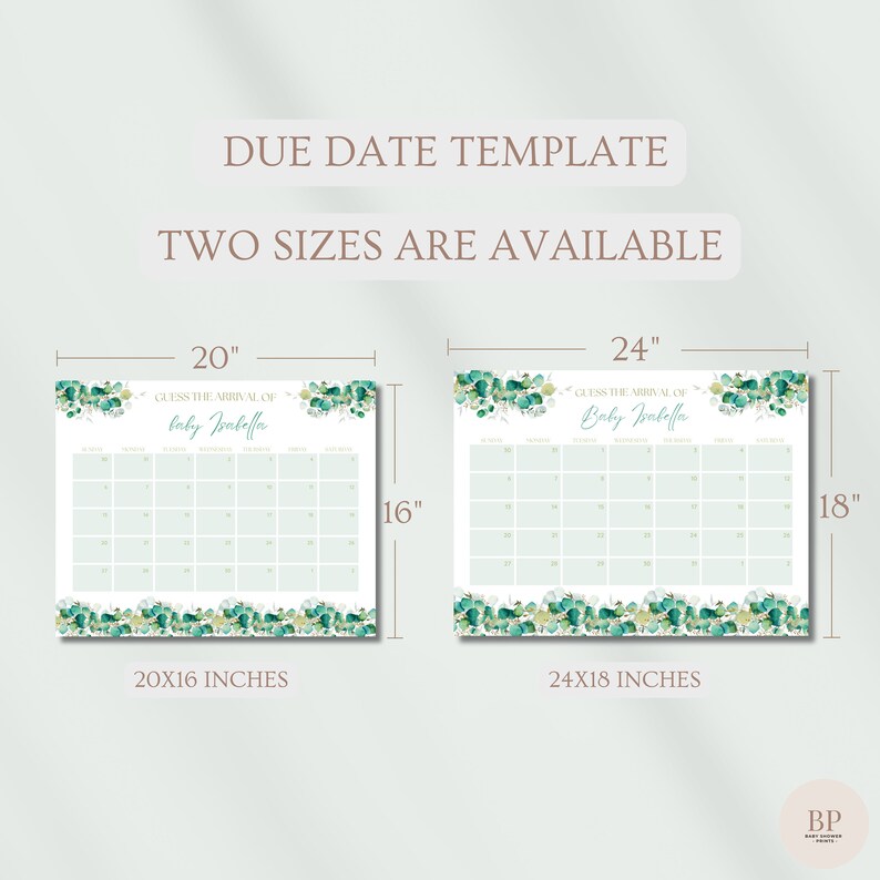 Due Date Template.pdf Sage Green Baby Shower Due Date Calendar, Baby in Bloom Decor, Neutral ...