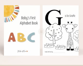 Baby Shower ABC Coloring Book, Baby's First ABC Sign, , Sun Theme, Digital Download B104