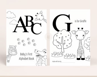Baby Shower ABC Coloring Book, Printable Animal Alphabet Baby First Book, Digital Download B104