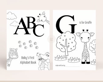 Baby Shower ABC Coloring Book, Baby's First ABC Book Sign, Baby In Bloom Activity, Digital Download B104