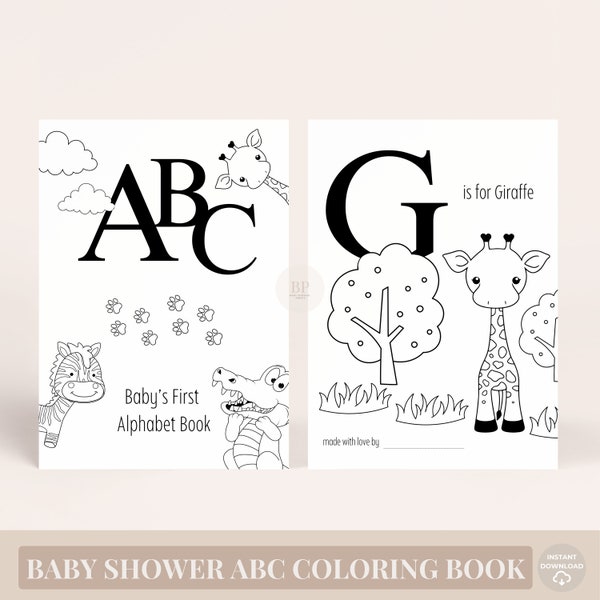 Baby Shower ABC Coloring Book, Baby's First ABC Book Sign, Baby In Bloom Activity, Digital Download B104