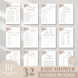 Floral Baby Shower Games Bundle, Printable & Digital, Fun Baby Shower Activities Pack, Instant Download B102