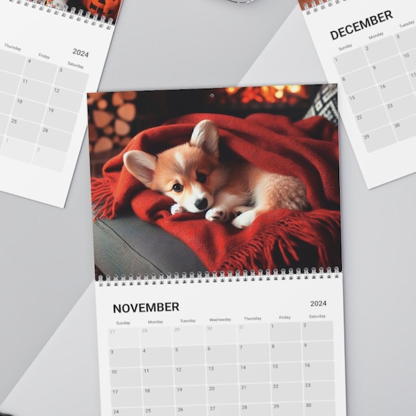 Corgi Hangable Monthly Wall Calendar (2024) Cute Dog Breed Gift