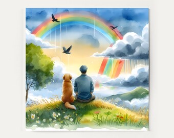 Dog Loss Sympathy Card | 5.5x5.5 inch Square Card | Pet Death, Memorial, Bereavement and Remembrance Gift | Rainbow Bridge