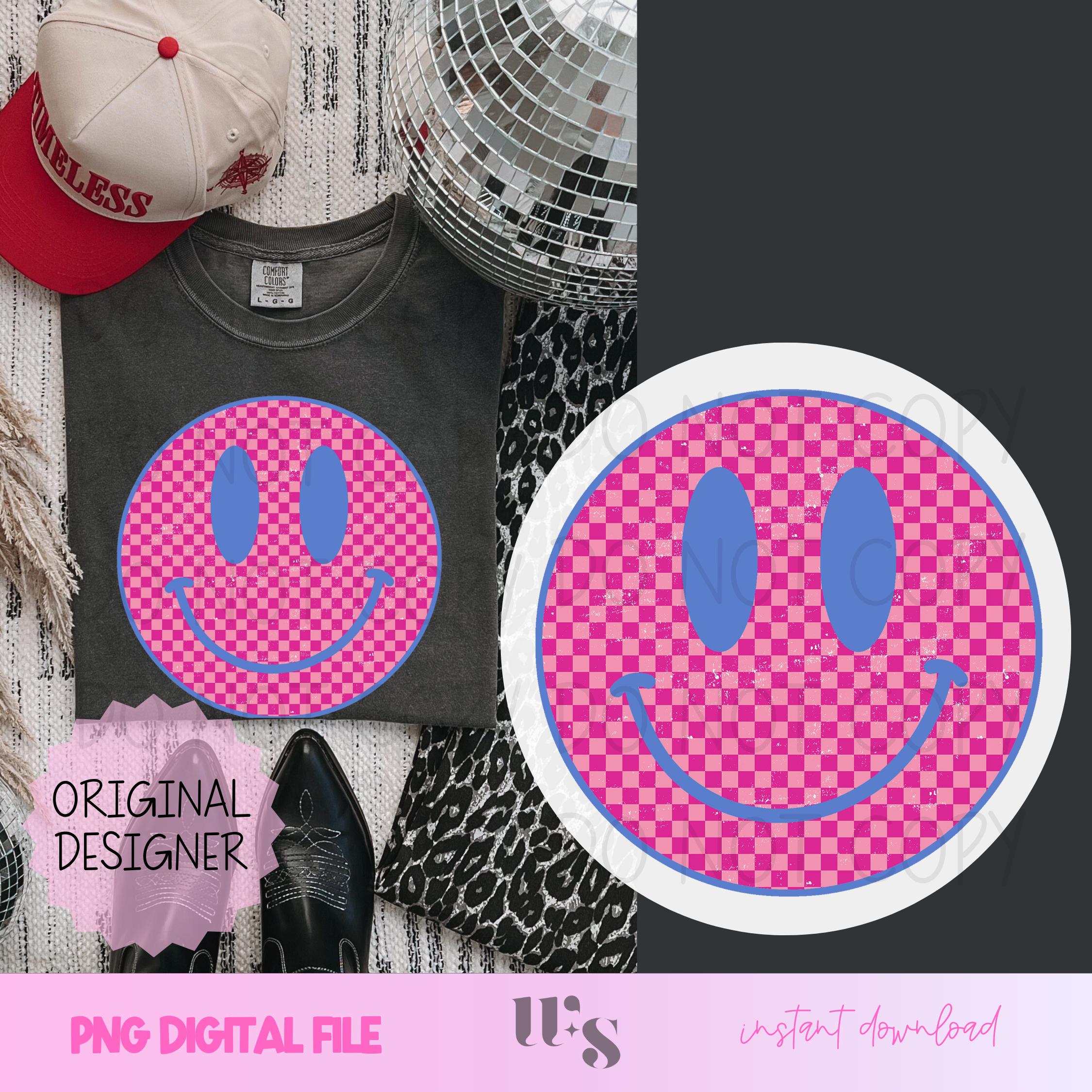 Checkered Retro Smile Face PNG: Distressed Groovy Sublimation File ...