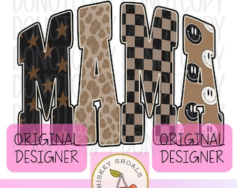 Trendy Mama PNG Design, Retro Varsity Style, Preppy Mama, Trendy Mama PNG, Leopard Checker Letters Sublimation, Cute Retro Mom Shirt Design