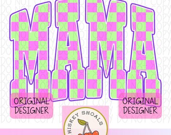 Retro Mama PNG: Checkered Varsity Design (Digital Download)