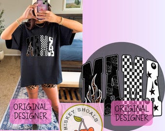 Camiseta estilo universitario para mamá moderna PNG, Camiseta estilo mamá moderna PNG, Letras de cuadros de leopardo para sublimación, Diseño de camiseta retro para mamá linda
