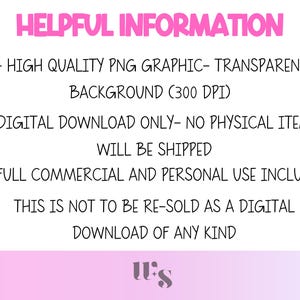 Peut inclure: Graphique num&eacute;rique avec le texte rose "HELPFUL INFORMATION". Le texte d&eacute;crit un graphique PNG de haute qualit&eacute; avec un fond transparent, t&eacute;l&eacute;chargement num&eacute;rique uniquement, et une utilisation commerciale et personnelle compl&egrave;te. Le graphique n'est pas destin&eacute; &agrave; la revente.