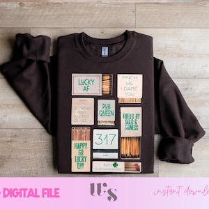 Retro St Patrick&#39;s Day Matches PNG: Lucky Shamrock Design (Digital Download)