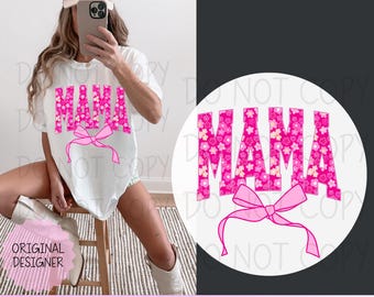 Floral Mama PNG : conception de chemise rose avec noeud de fleurs (téléchargement numérique)