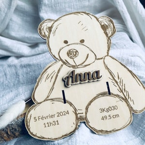 Support porte bracelet de naissance ourson - disque bracelet de naissance - porte bracelet personnalisé - idée cadeau naissance