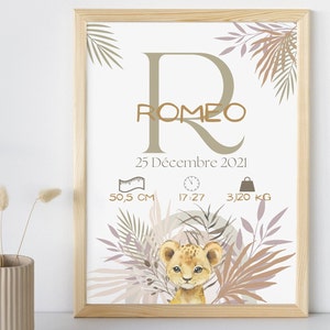 Póster de nacimiento personalizado / Póster de recuerdo para bebé / Inicial, nombre, peso, altura y hora