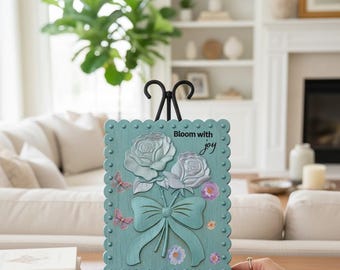 Bloom with Joy Wood Wall Hanging | Hand Painted Floral Plaque | Inspirational Wooden Sign |  Home Decor | Shelf Sitter Gift for Her