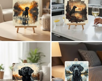 Black Labrador Retriever Coaster Set | Hunting Dog Coasters |Labrador Gift for Dog Lovers | Rustic Cabin Decor | Sporting Dog Art | Set of 4