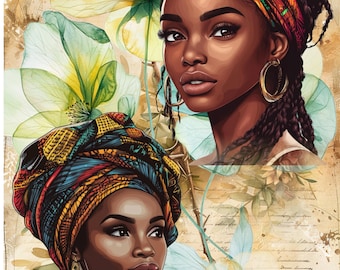 Elegante tarjeta de cumpleaños con arte de mujer negra – Afroamericana