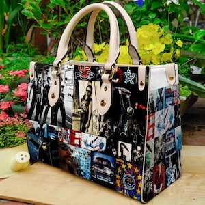 Bolso de piel U2, bolsos y carteras U2 para mujer, bolso de mujer de banda de rock, bolsos de piel de banda musical, bolsos de piel personalizados, bolso hecho a mano, bolso de mujer