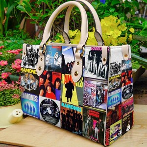 Bolso de mano de piel personalizado de Ramones, bolso de mano de mujer de Ramones, bolso de hombro, bolso bandolera vintage, bolso con asa superior