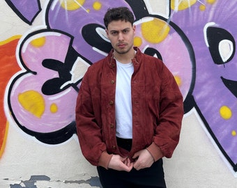 Gift for him: Vintage Distressed Red Leather Jacket, Oversized Boxy Style, 80’s 90’s Vintage Distressed Leather Jacket