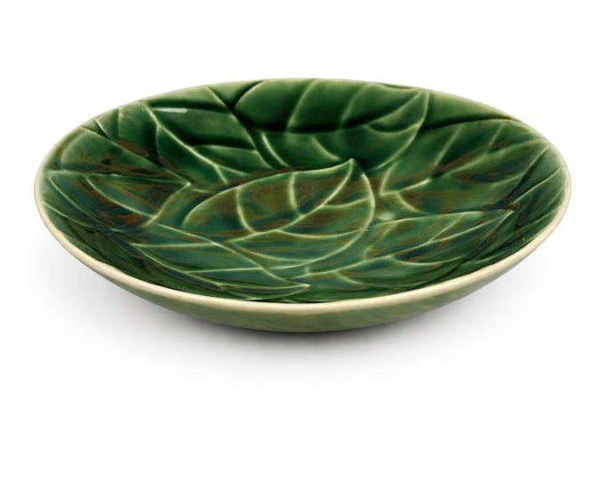 Pier 1 Imports Jade Leaves Salad Serving Bowl | Green Embossed Stoneware | 10” | Discontinued
