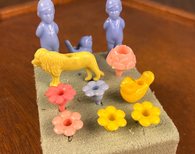 Vintage Pastel Flower Cupcake Toppers | Mid Century Party Decor, Set of 12