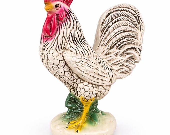 Vintage Chalkware Rooster Coin Bank – Hand-Painted Mexican Farmhouse Decor