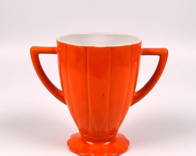 Vintage Hazel Atlas Art Deco Newport Platonite Orange Open Sugar/Petit Vase DEPRESSION Glass