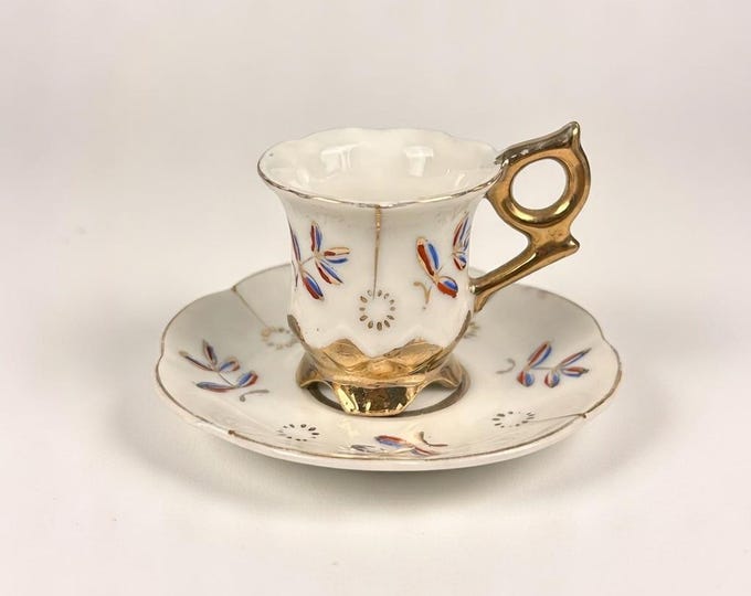 Vintage 1950s Japanese Porcelain Demitasse Set, Gold Floral Accents