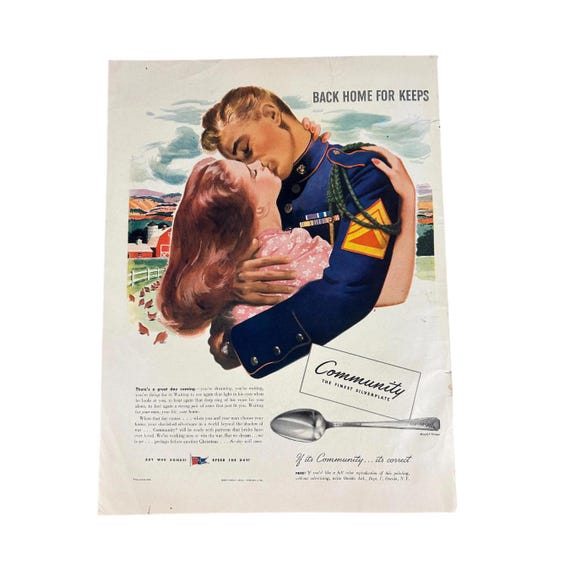 1943 WWII Silverplate Ad – Jon Whitcomb “Back Home for Keeps” Print