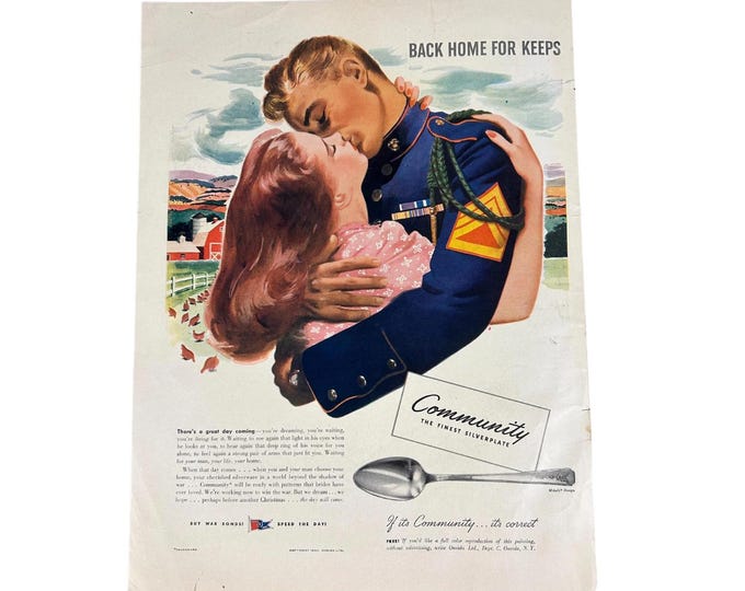 1943 WWII Silverplate Ad – Jon Whitcomb “Back Home for Keeps” Print