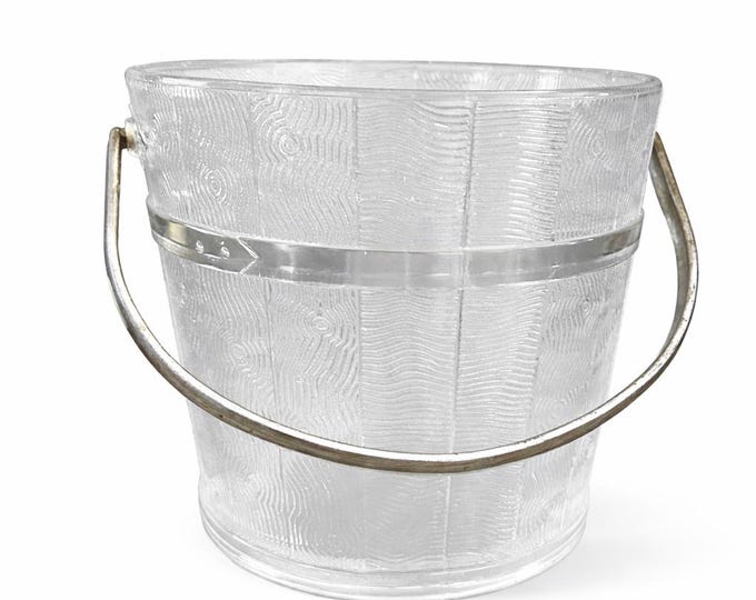 Vintage Frosted Glass Ice Bucket with Silver Handle: Wood Pail Design